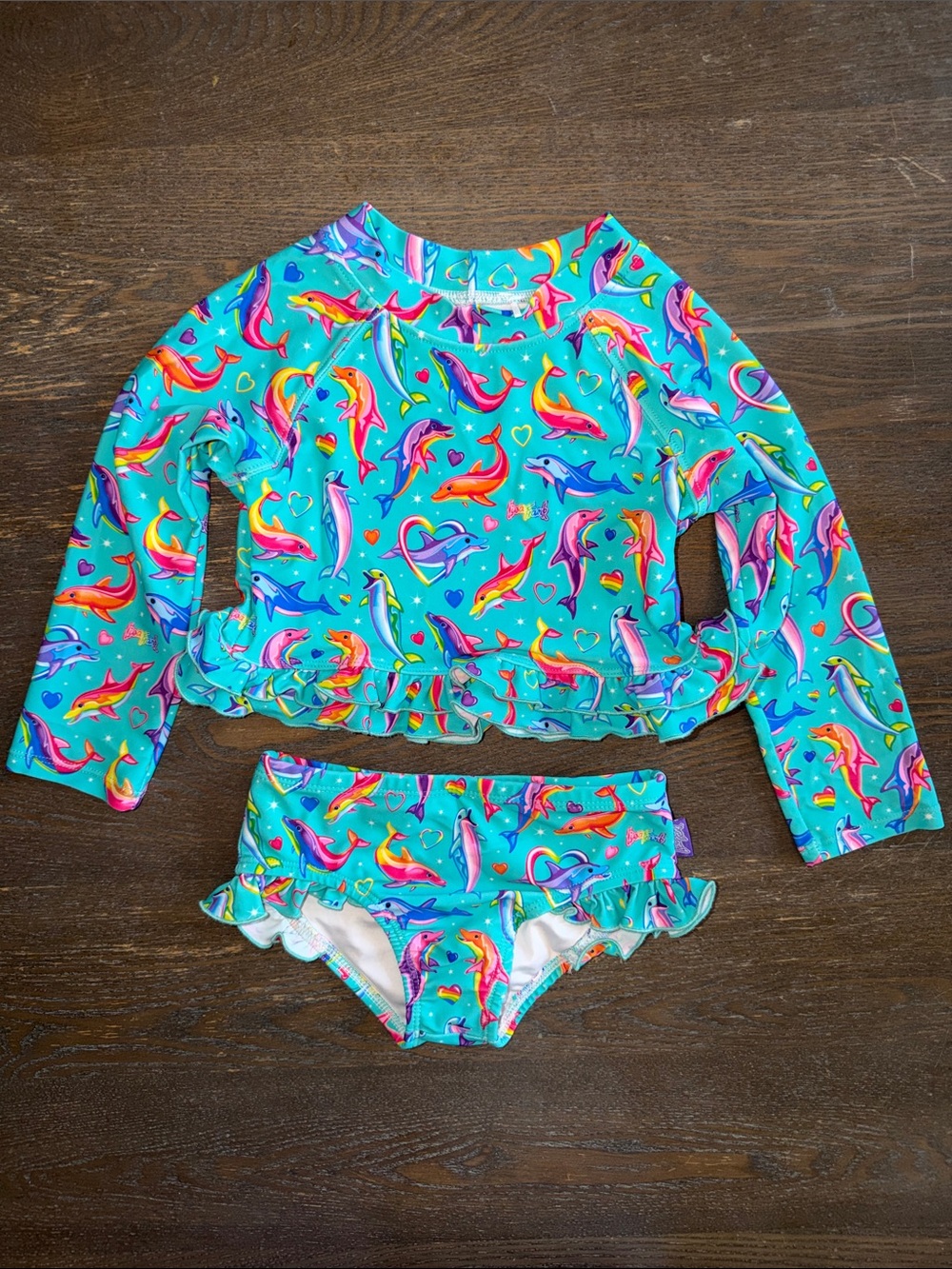 Posh Peanut Lisa Frank Dancing Dolphins 2 piece Rash Guard Swim 3T